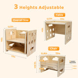Montessori Weaning Table and Chair Set, Wooden Toddler Table and Chair Set Kids Activity Table Step Stools with Blackboard & 3 Heights Adjustable, 1-3 Age Kids Funiture for Eating Drawing Reading Satisure