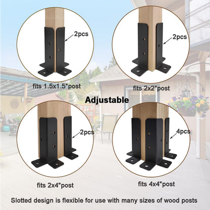 Wpbhk 4Pcs Adjustable Deck Post Anchor Base Brackets Fit 1.5x1.5,2x2,2x4,4x4 Post,Heavy Duty Reversible Wood Fence Post Base Brackets kit for Pergola Railing Mailbox