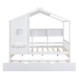 Harper & Bright Designs Kids Full Size House Bed with Trundle & Storage Shelf, Wood Full Size Platform Bed Frame with Roof, House Bed for Boys, Girls, White Harper & Bright Designs