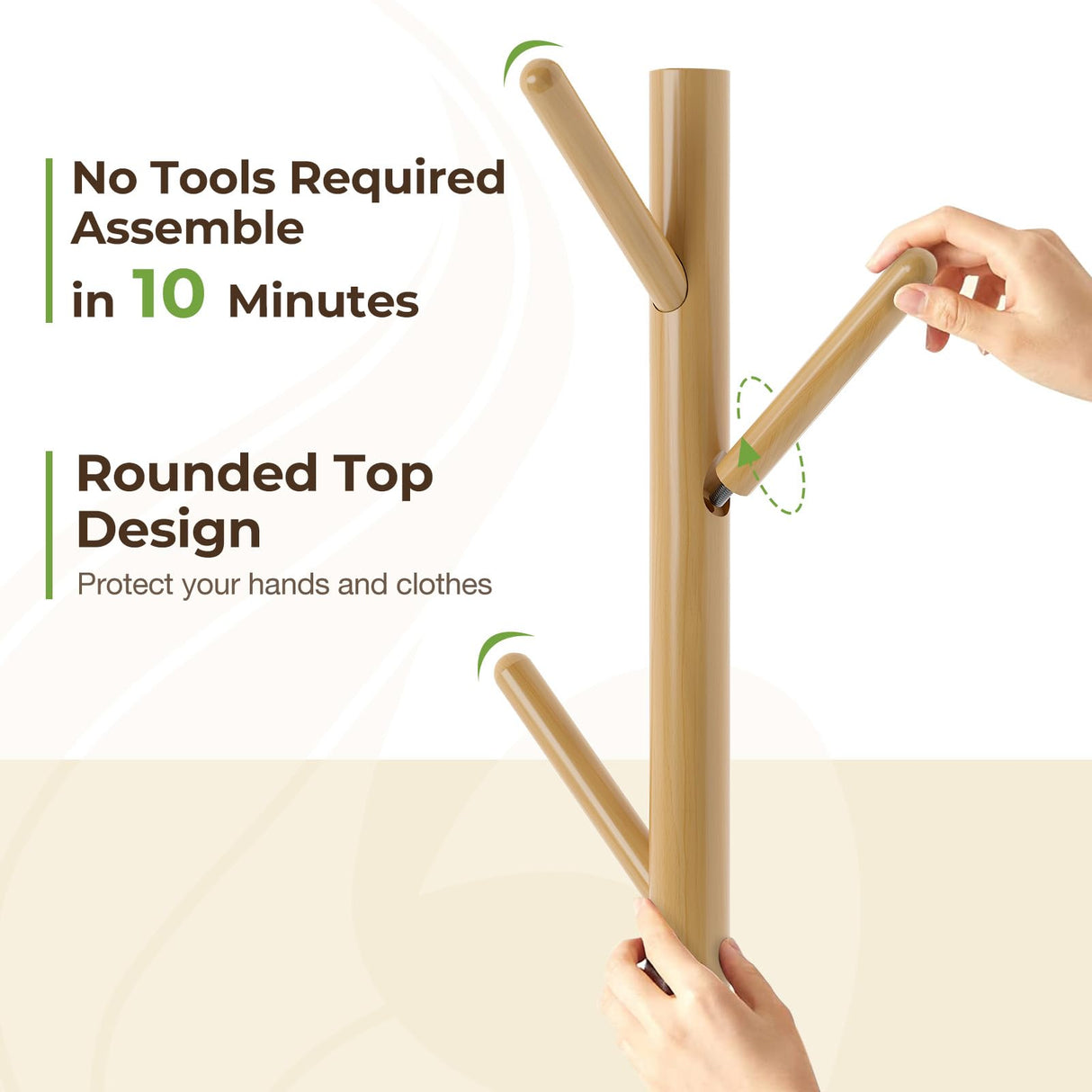 GREENSTELL Coat Rack with 8 Hooks, Wooden Coat Rack Freestanding with Shelf, Coat Tree with 4 Height Options 50.5"-72.6", Coat Hanger Stand for Bags, Clothes, Umbrellas, Hats, in Home, Natural GREENSTELL