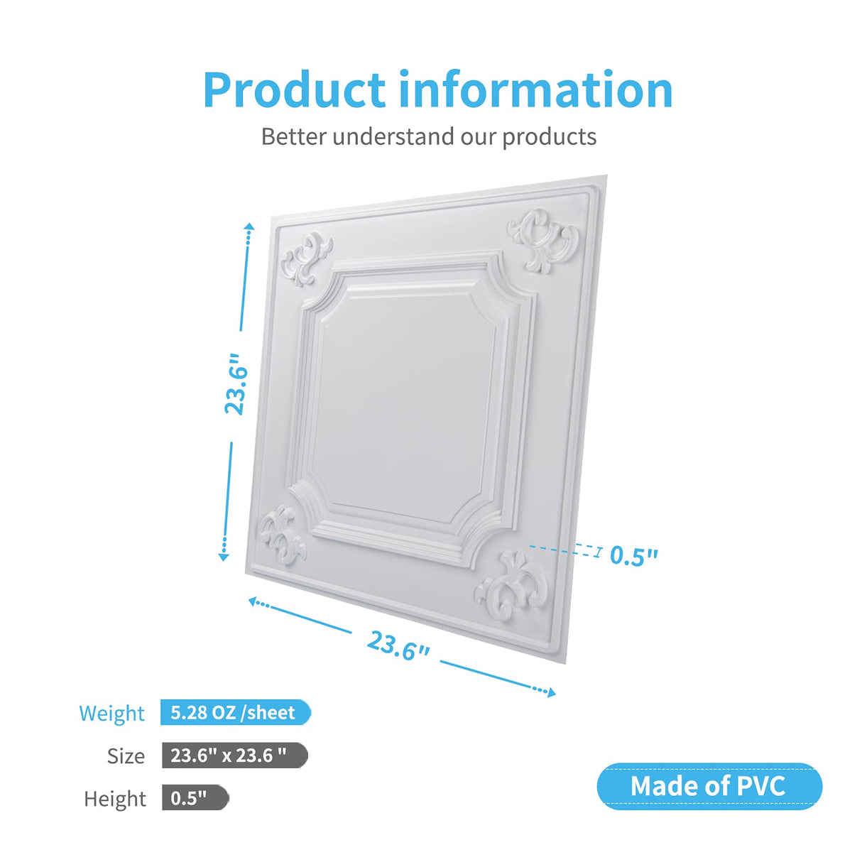 Art3d Drop Ceiling Tiles 24x24 in White (12-Pack, 48 Sq.ft), Wainscoting Panels Glue Up 2x2 Art3d