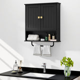 RRX Bathroom Cabinet Wall Mounted Medicine Cabinets with Towels Bar, Over The Toilet Storage Cabinet with 2 Doors and Adjustable Shelf, White Wall Cabinet for Bathroom Laundry Kitchen (Black) RRX