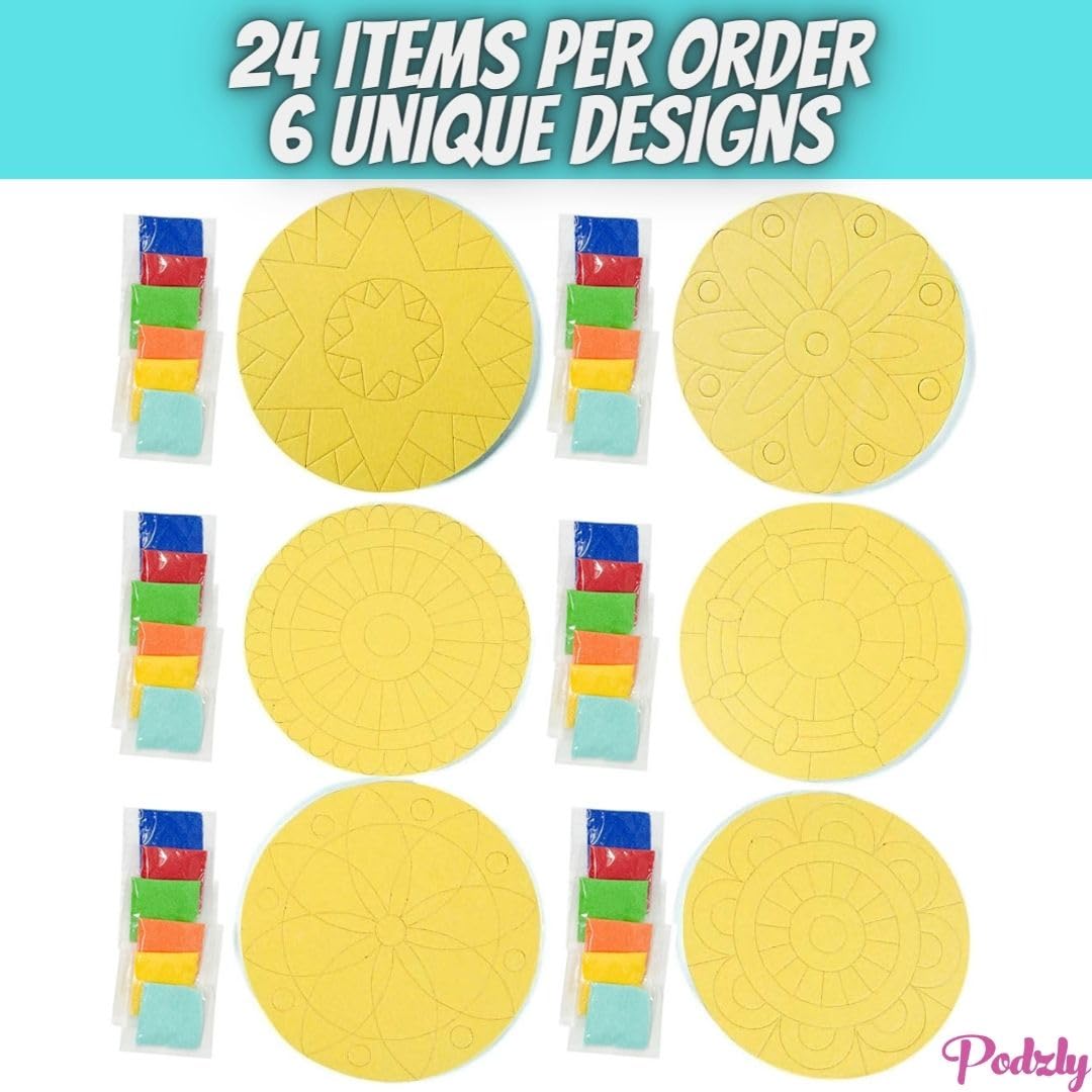 Podzly 24 Sand Painting Mandala Coloring Craft Kits - Mandala Design Pattern Art Made Easy - Create Sand Art Pictures with 6 Colorful Sand Options Podzly