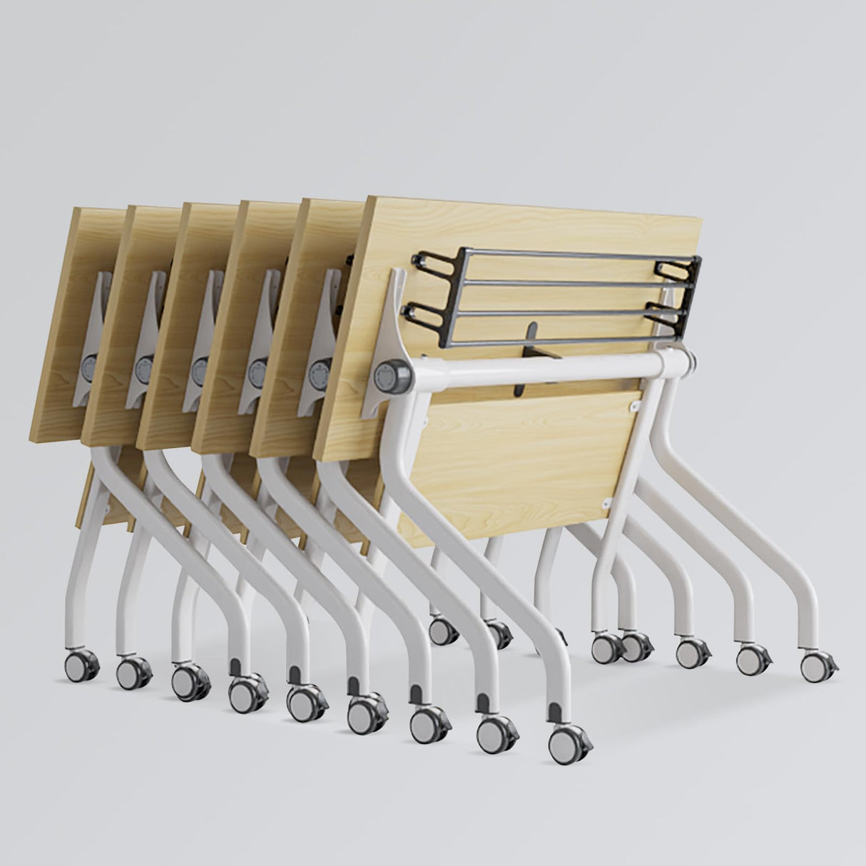 6pcs Folding Conference Room Table, 4.6 FT Mobile Conference Room Table Classroom Tables with Wheels Folding Training Table for Office Classroom Meeting Training (6PCS 55" L) robwibw