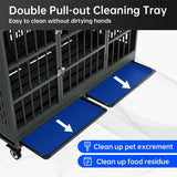 Snuowu 48 Inch Heavy Duty Dog Crate with Wheels, Folding Metal Big Dog Cage for Large and Medium Dogs, Extra Large XL XXL Indestructible Dog Crate with Removable Tray. Snuowu