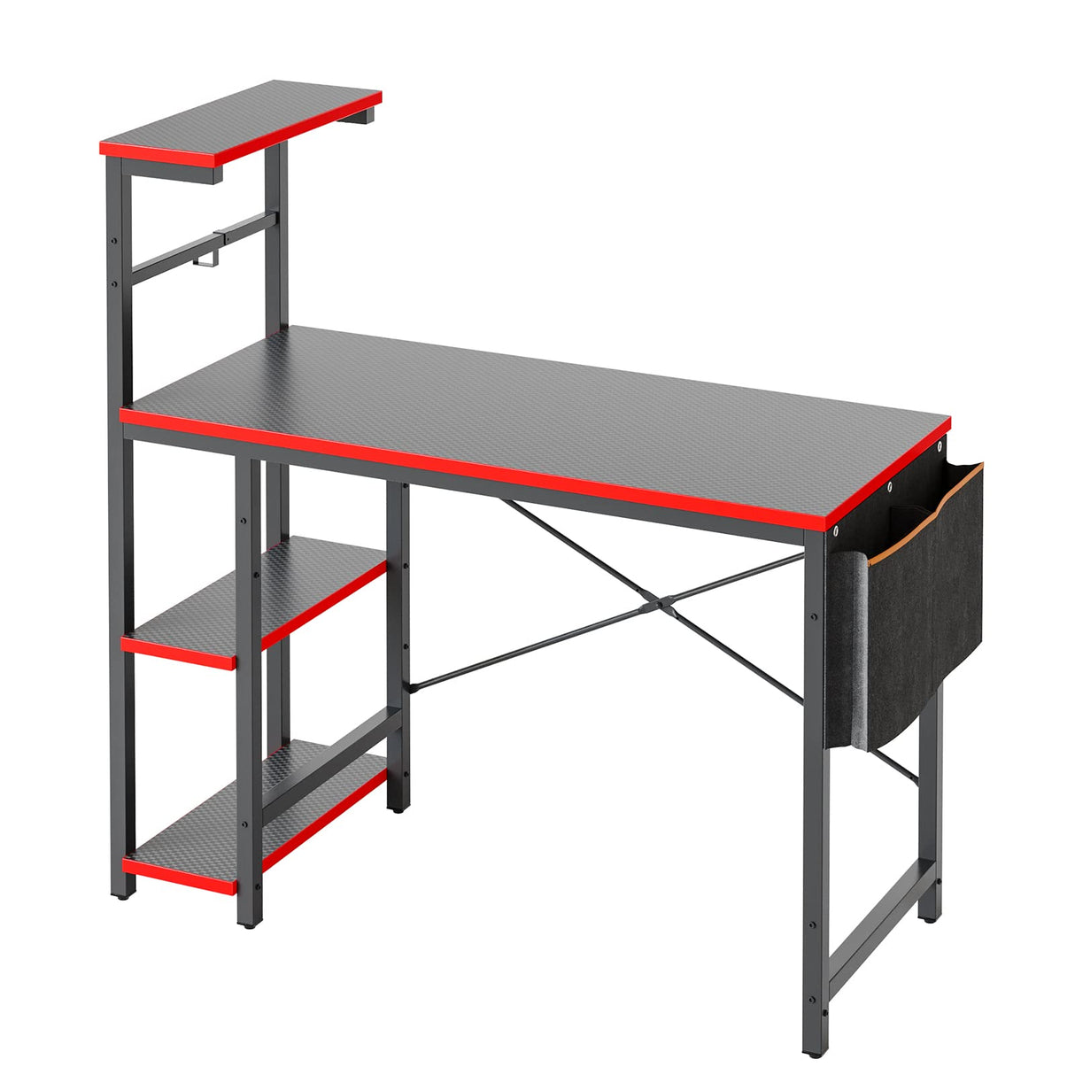 Bestier Gaming Desk with LED Lights, 44 Inch PC Gamer Desk for Small Spaces, Computer Desk with Reversible Storage Shelves & Side Storage Bag (Black 3D Carbon Fiber) Bestier