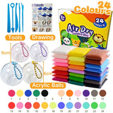 Air Dry Clay Kit,24 Colors Modeling Clay with 5 Sculpting Tools,4 Plastic Balls,Ball Chains and Tutorials,Foam Clay,Model Magic Clay - DIY Present for Boys & Girls NafuXiaJJia