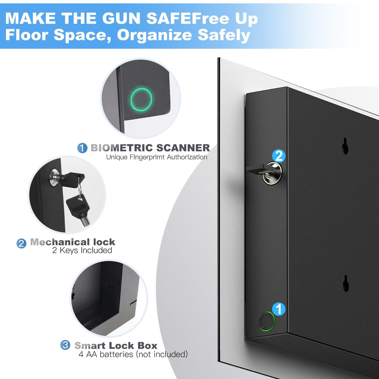 Biometric Gun Safe for Handgun, Pistol Safe with Fingerprint & KEY Access, Tree of Life Tempered Glass Hidden Gun Storage with Decor Function For Wall-Mounted PJJSZST