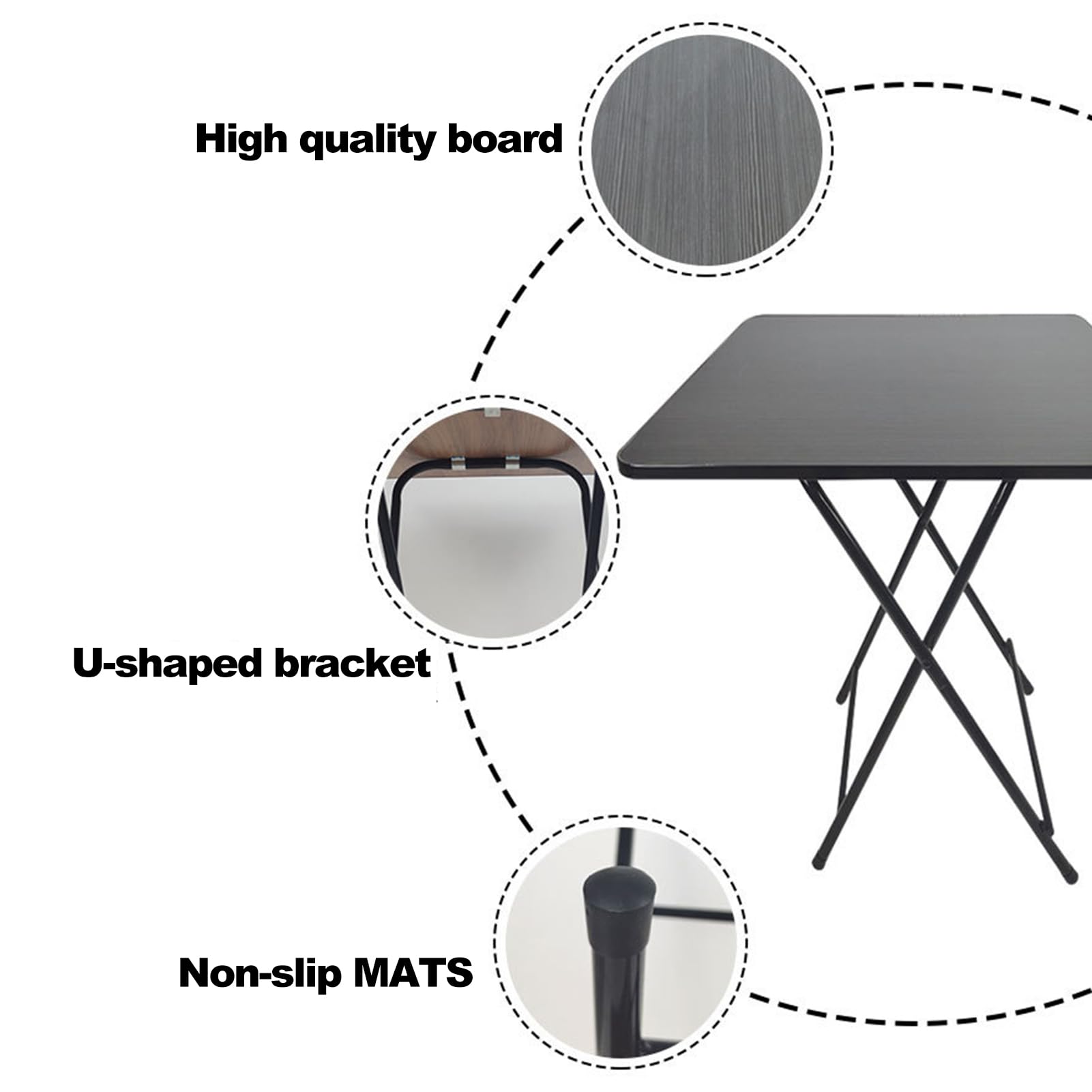 Walbest Foldable Dinner Table for 4, Square Solid MDF 4 Persons Home office Study Computer Desk Home Improvement Black - WoodArtSupply