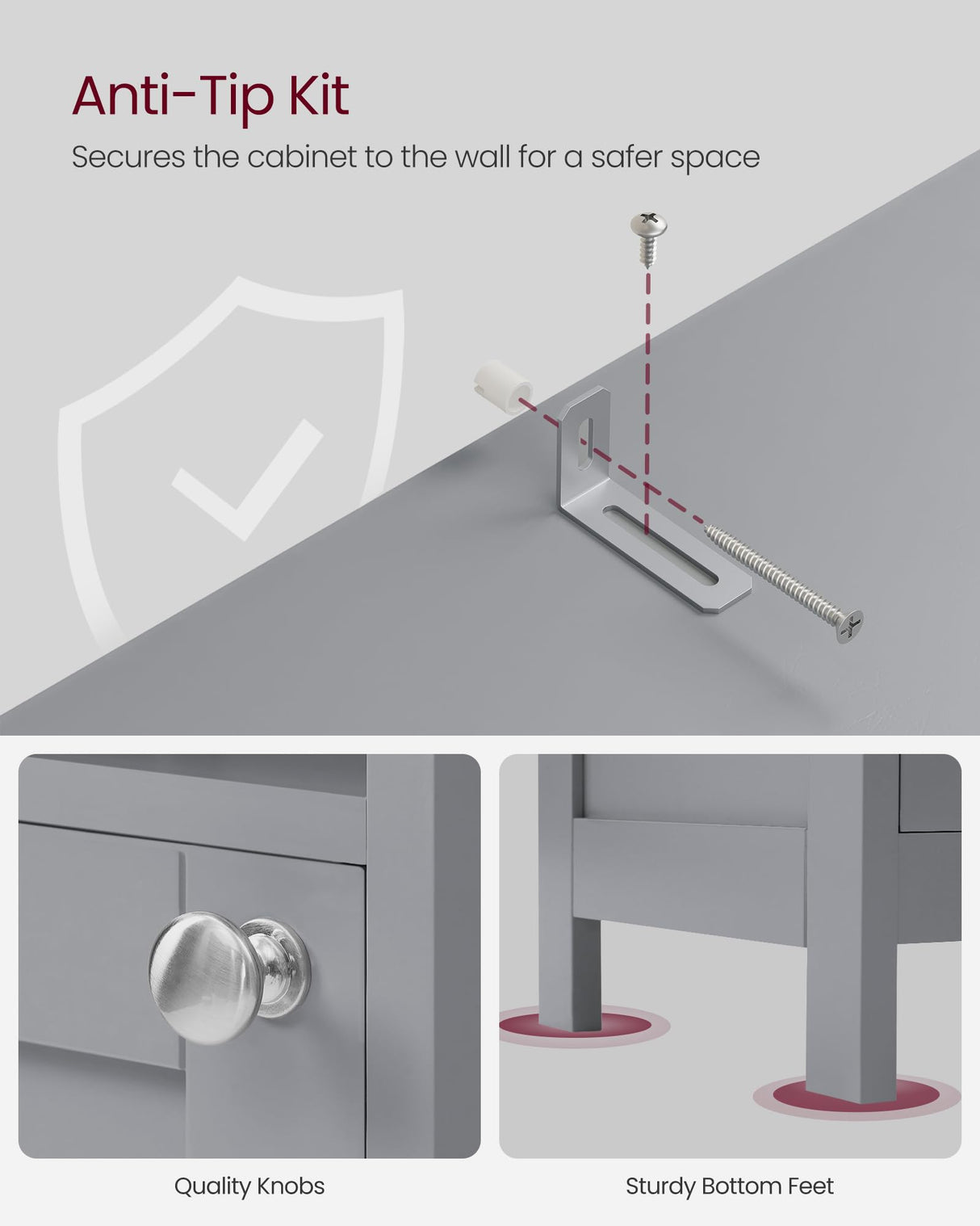 VASAGLE Tall Bathroom Cabinet with Lights, Slim Bathroom Storage Cabinet, Freestanding Narrow Cabinet with Adjustable Shelves, for Small Spaces, Modern, 11.8 Inches Wide, Dove Gray UBBC566G02 VASAGLE