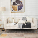 OJIA Lumbar Decorative Boho Throw Pillow Cover, 12 x 20 Farmhouse Cute Pillowcase Minimalist Neutral Collection Cream White Tufted with Tassels Woven Cushion Cover for Sofa Couch Bedroom Living Room OJIA