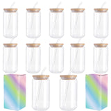 ABBSH Sublimation Glass Blanks, Sublimation Clear Glass Tumbler 16OZ, Sublimation Beer Can Glass, Frosted sublimation Glass Cups With Bamboo Lids And Straws 12Pack ABBSH