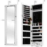 FDW Jewelry Cabinet 47.3" H Wall/Door Mounted Lockable Jewelry Armoire Organizer with Mirror With 2 Drawers 6 Shelves 43.3"×10.6" Mirror High Capacity Jewelry Organizer (White) FDW