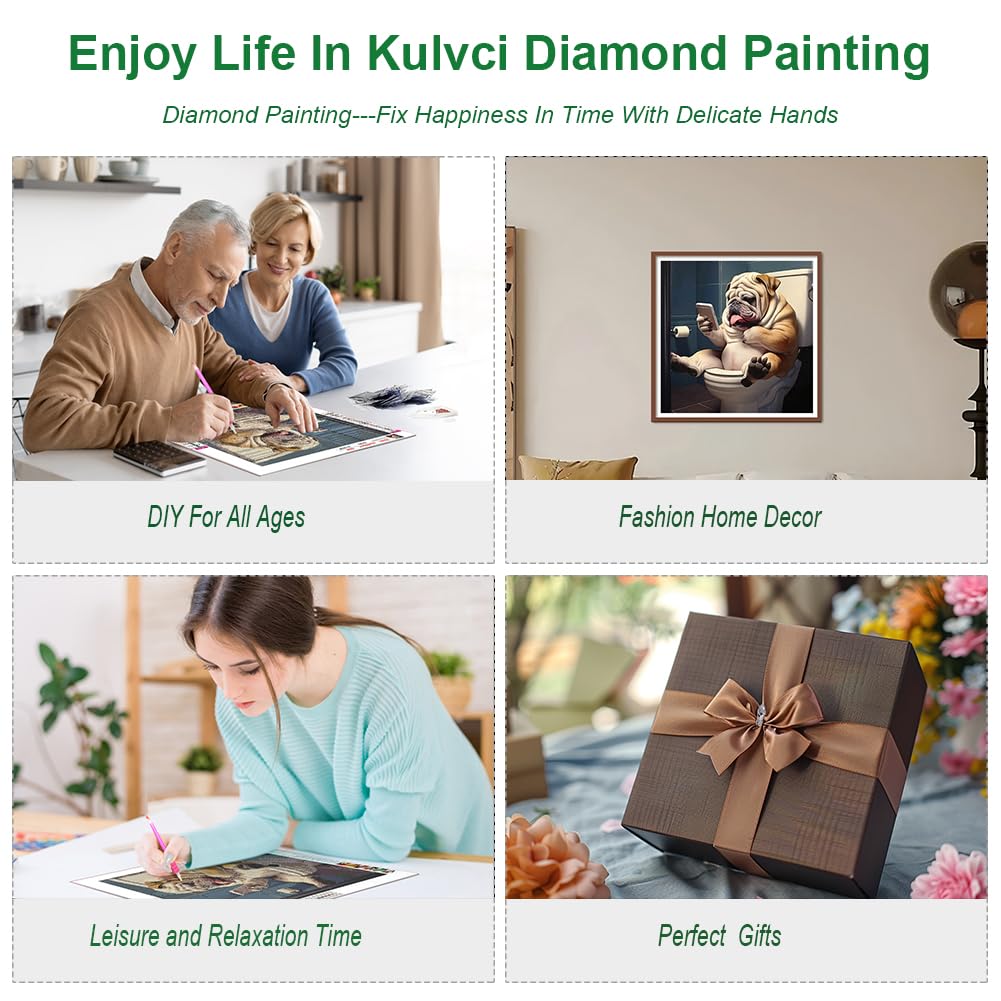 Kulvci Diamond Painting Kits for Adults, Dog Diamond Art Kits for Beginners, DIY 5D Diamond Painting with Round Gem Art Kits for Gift Home Wall Decor 12x12inch Kulvci
