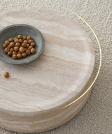 KEIKI 35" Round Fiberglass Coffee Table with Faux Mars Pattern, Modern Style Circle Coffee Table with Faux Travertine Textured, No Assembly Required, for Living Room, Bedroom, Reception Room, Marble KEIKI
