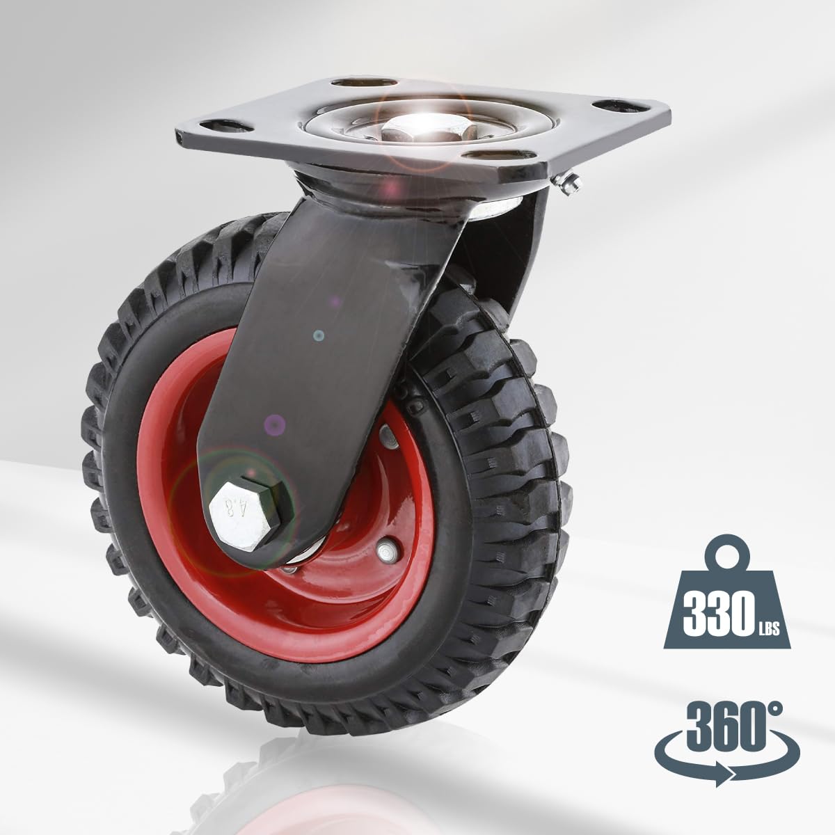 POWERTEC 6 Inch Caster Wheels Set of 4 (2 Swivel & 2 Fixed), Heavy Duty Casters w/Rubber Knobby Tread for Workbench, Dolly, Cart, Trolley, Wagon and Chicken Coop, Large Rubber Castor Wheels (17054V) POWERTEC