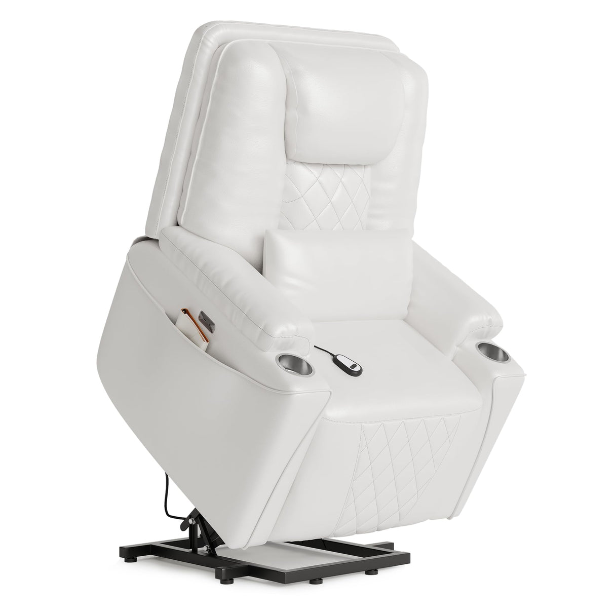 Power Lift Recliner Chair, Easy Lift Assist for Adults, 3-Position Recline, Storage Pockets & Cup Holders, USB Charging Ports, Remote Control Operation, Living Room or Bedroom Comfort, White IDEALHOUSE