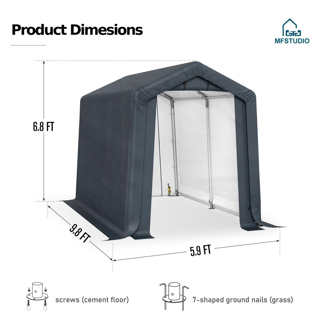MFSTUDIO Outdoor Storage Sheds 6x10 ft, Portable Carport Shelter Garages Heavy Duty Canopy with Rolled up Zipper Doors, Outside Utility Shed Garage Tent for Motorcycle, Bicycles and Camping Tools MFSTUDIO