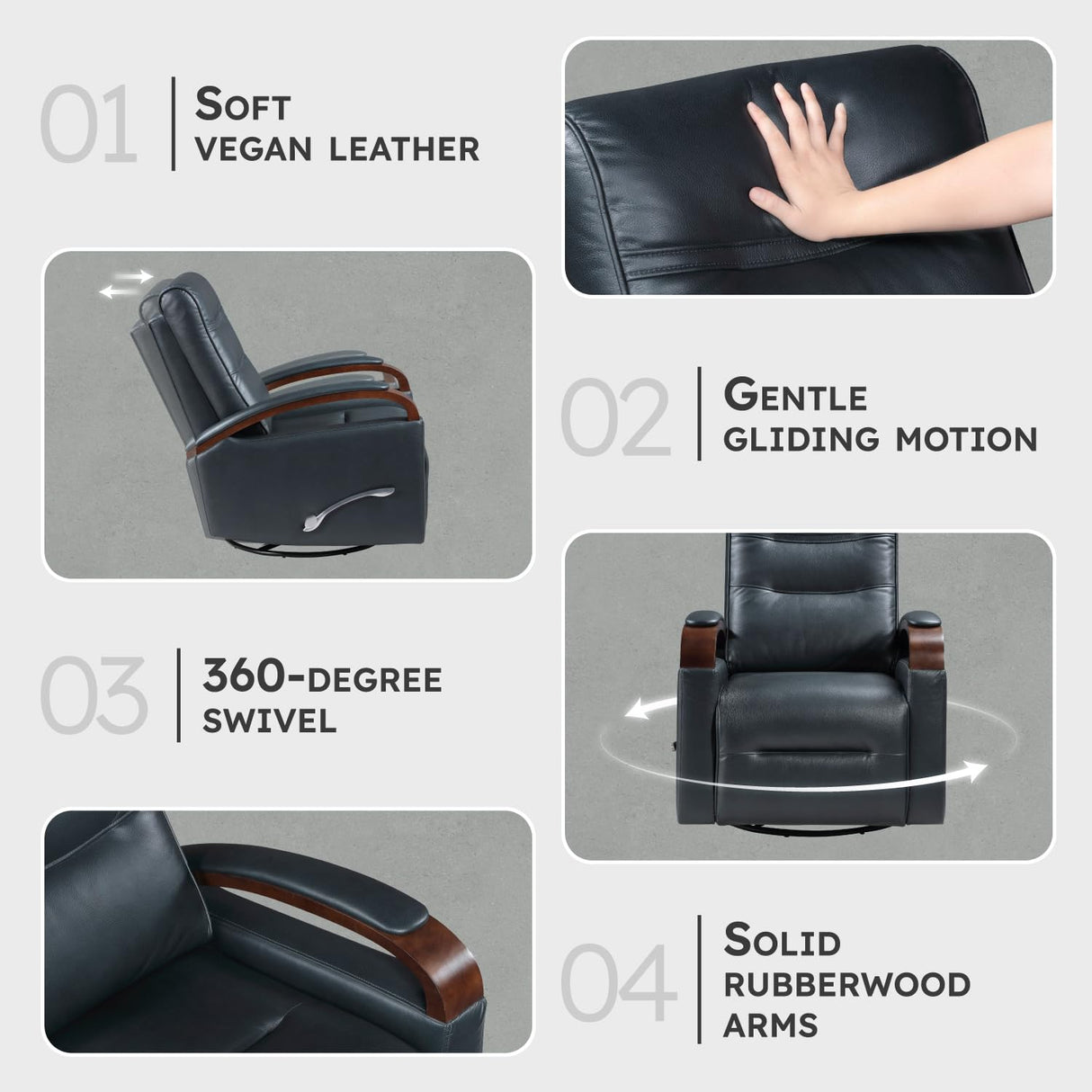 Lexicon 360 Degree Swivel Glider Reclining Chair, Breathable Faux Leather Manual Recliner, Comfy Nursery Glider Recliner, Swivel Reclining Chair for Living Room/Office/Bedroom/Apartment, Dark Blue Lexicon