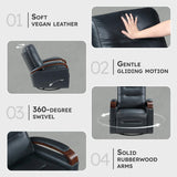 Lexicon 360 Degree Swivel Glider Reclining Chair, Breathable Faux Leather Manual Recliner, Comfy Nursery Glider Recliner, Swivel Reclining Chair for Living Room/Office/Bedroom/Apartment, Dark Blue Lexicon