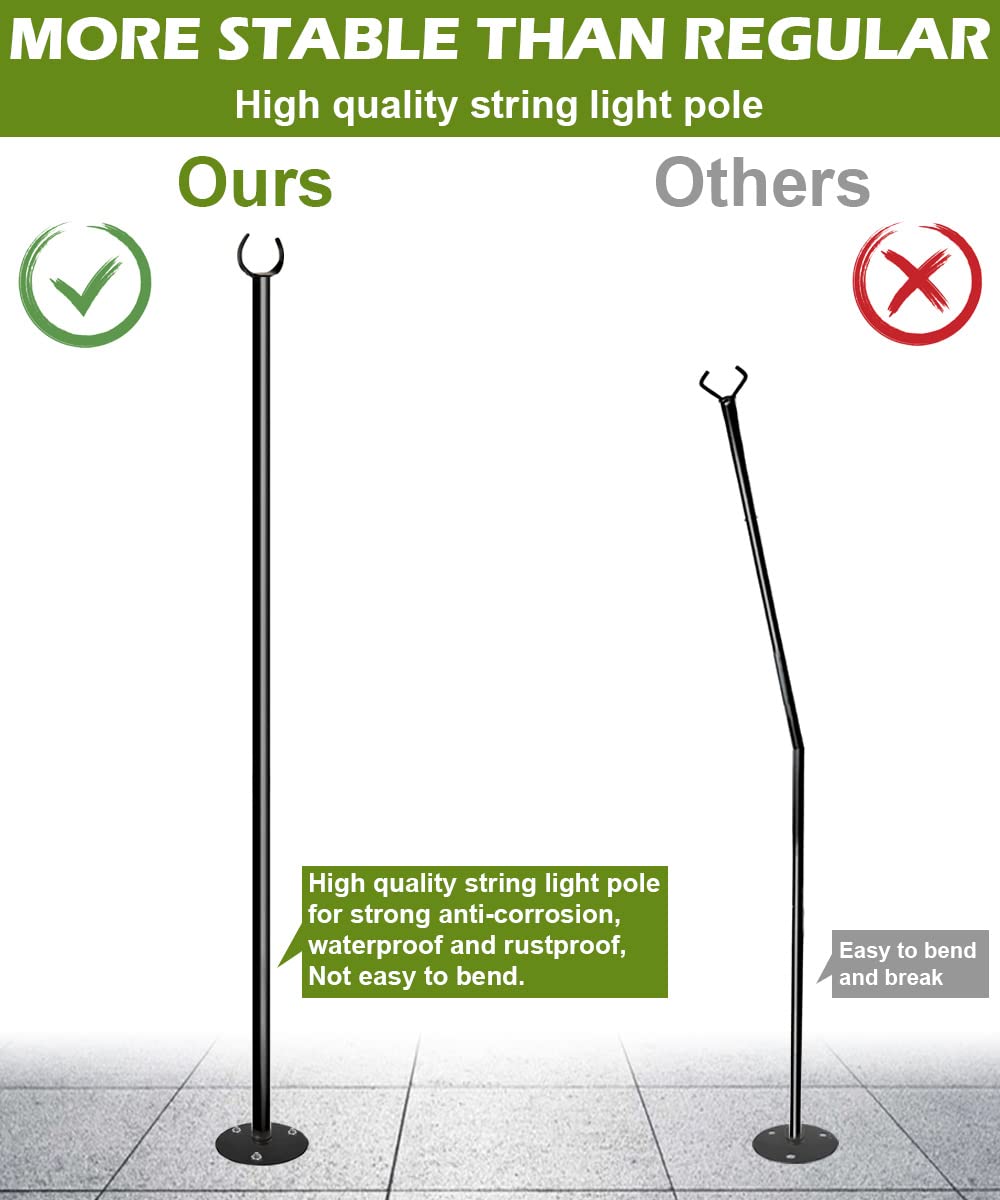 Eazielife Outdoor String Light Pole, 10 FT Heavy Duty Hanging Light Stand Pole for Outside Hard Soil Wood Backyard, Patio, Christmas, Wedding, Party (2 Packs) Eazielife