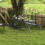 Giantex Picnic Table 6FT for 8 Person, Outdoor Table Set w/ 2 Benches, All-Weather HDPE Rectangular Tabletop, Heavy Duty Metal Legs, Umbrella Hole, for Patio Yard Lawn Party (Black) Giantex