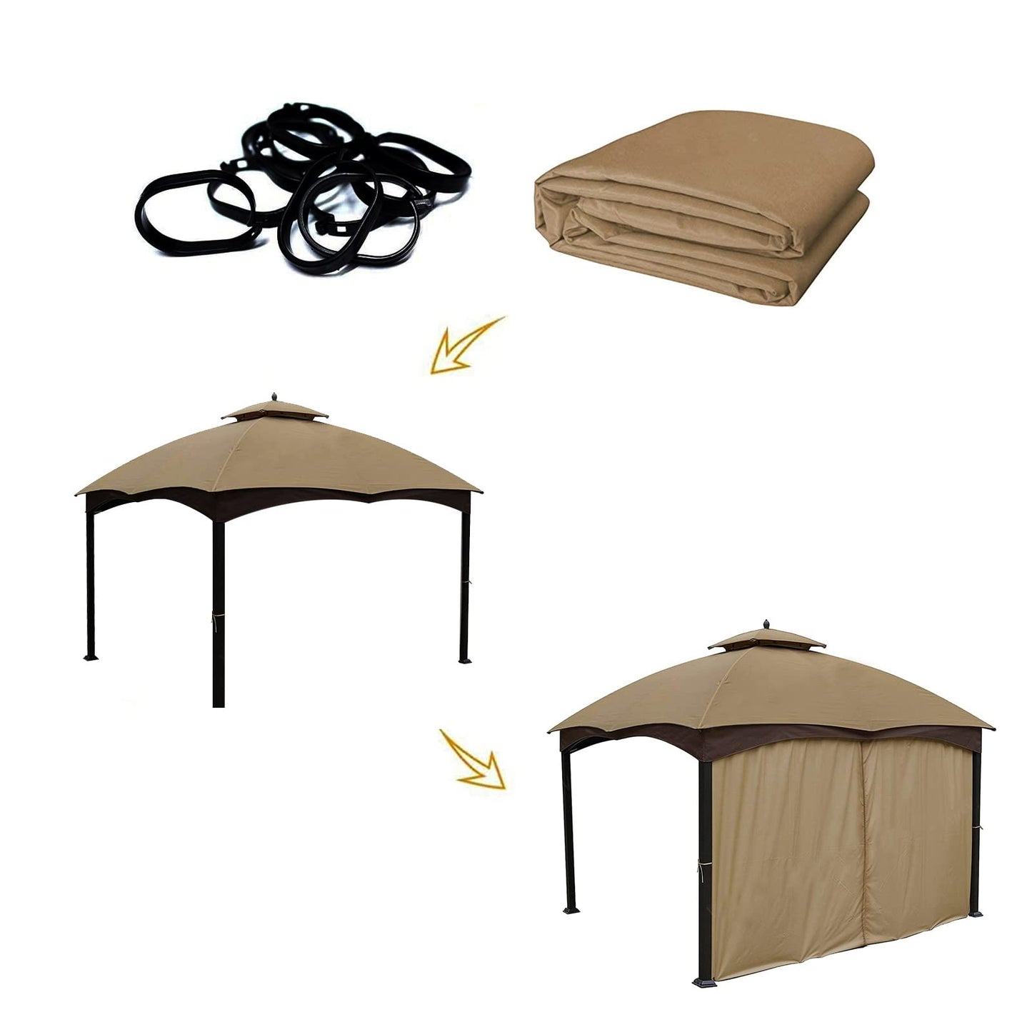 Gazebo Universal Replacement Privacy Curtain – Hugline 10' x 12' Gazebo Side Wall Outdoor Privacy Panel with Zipper (Khaki)