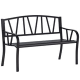 Outsunny 50" Outdoor Bench, Metal Garden Bench with V-Shaped Pattern Backrest, Porch Bench with Slatted Seat for Park, Yard, Lawn, Black Outsunny