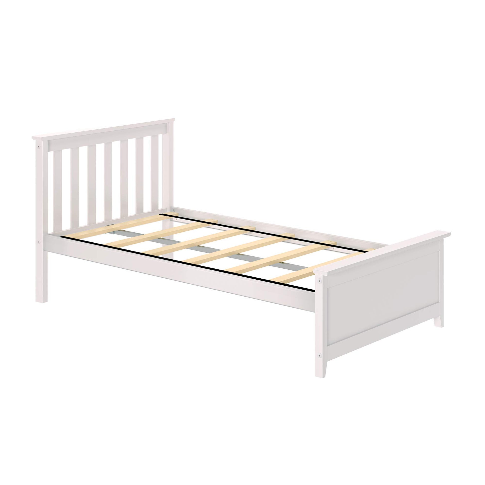 Max & Lily Twin Bed Frame with Slatted Headboard, Solid Wood Platform Bed for Kids, No Box Spring Needed, Easy Assembly, White - WoodArtSupply