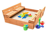 Badger Basket Original Wooden Cedar Sandbox with Built-in Bench Seats and Cover - Heavy Duty Outdoor Play Equipment (Natural/Natural) Badger Basket