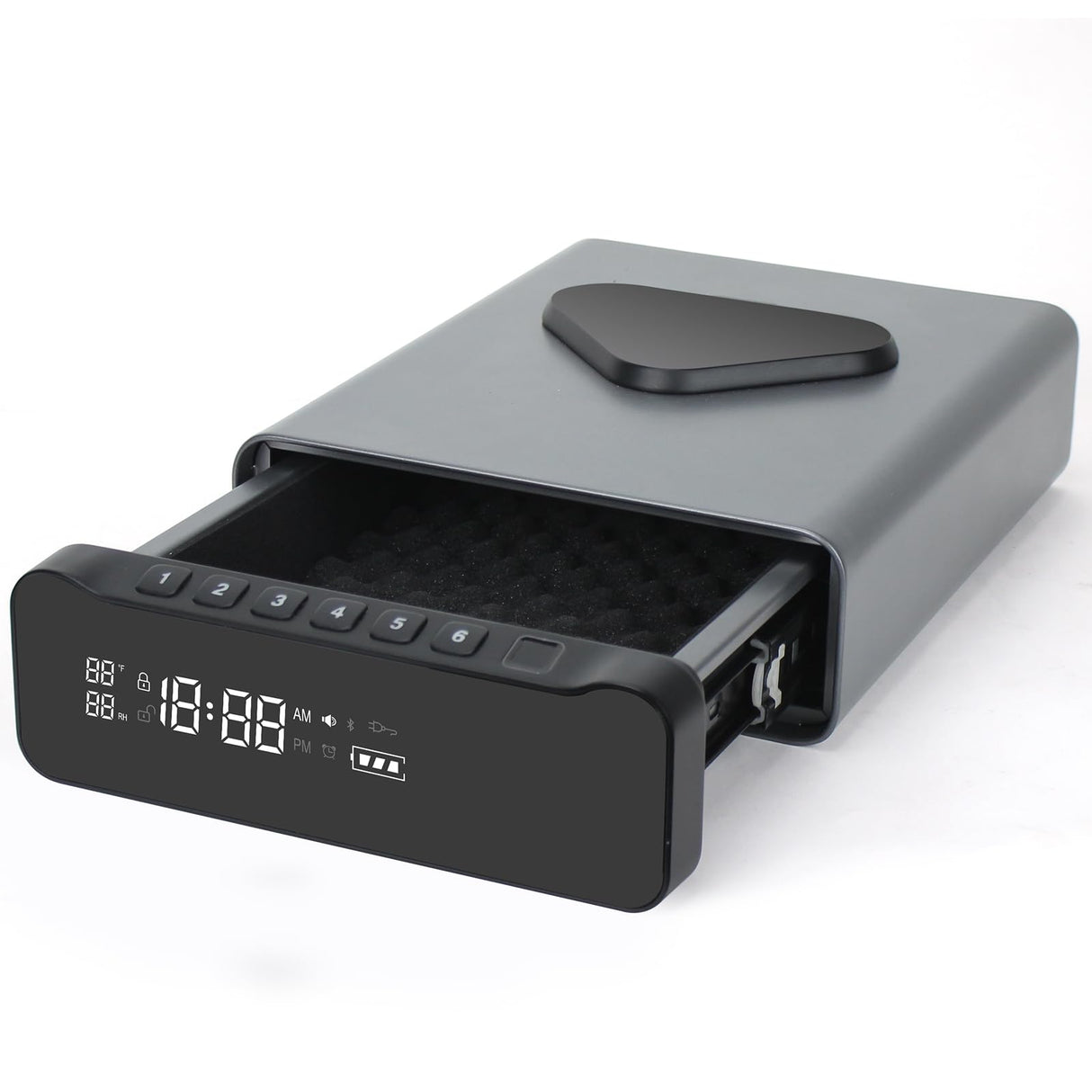 FTOP Biometric Fingerprint Gun Safe, Clock Handgun Safe with 3-in-1 Watch & Phone Wireless Charging, Drawer Lock for Hand guns, Cash, Valuables- with Humidity Reader|Temperature| Alarm Clock| Screen FTOP