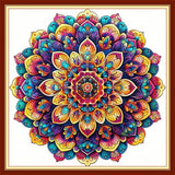 Joyhoor Stamped Cross Stitch Kits for Beginners, Needlepoint Kits for Adults, 11CT Counted Embroidery Kits-Magic Mandala 18x18 inchs