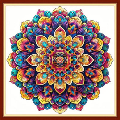 Joyhoor Stamped Cross Stitch Kits for Beginners, Needlepoint Kits for Adults, 11CT Counted Embroidery Kits-Magic Mandala 18x18 inchs