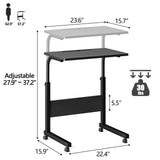 Klvied Standing Desk Adjustable Height, Stand Up Desk with Cup Holder, Portable Laptop Desk, Mobile, Small Computer Desk, Bedside Table, Black Rolling Desk, Work Desk for Home Office Klvied