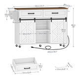 HOOBRO Kitchen Island with Storage, Power Outlet, Rolling Kitchen Island Cart on Wheels, with 2 Drawers, Sliding Barn Doors and Lockable Wheels, Farmhouse, White and Walnut WH28UZD01 HOOBRO
