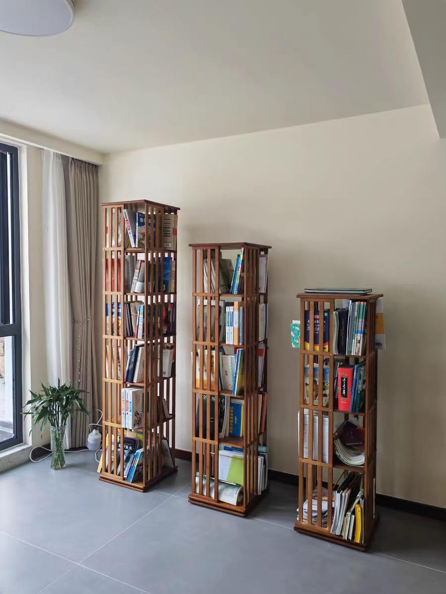 NDDKSII 360° Space-Saving Rotating Bookshelf Tower with 6 Tiers - Multi-Compartment Storage for Home and Office NDDKSII