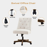 HUIMO Home Office Chair Upholstered Swivel Desk Chair with Wheels Chenille Fabric Adjustable Height Computer Chair with Wooden Legs Comfortable Armless Chair for Studio Study Home Office (Beige) HUIMO