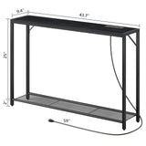 MAHANCRIS Sofa Table with Power Outlet, 43.7" Console Table with USB Ports, Behind Couch Table, Entryway Table for Living Room, Entryway, Foyer, Metal Frame, Adjustable Feet, Black CTHB11E01 MAHANCRIS