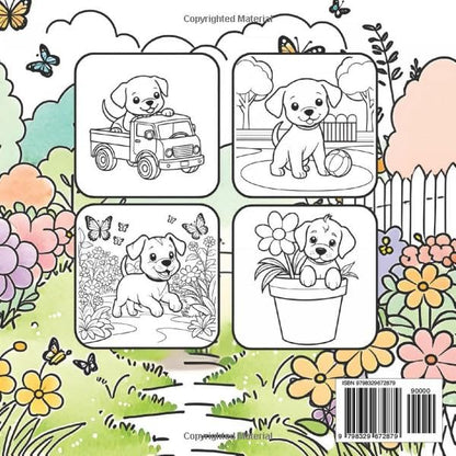 Playful Puppies Easy Coloring Book: Relaxing, Bold, and Easy Coloring Book for Kids and Adults