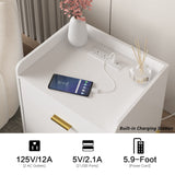 White Nightstand Set of 2,Mid Century Modern End Table with Charging Station,Farmhouse Storage Night Stand Bedside with 2 Drawer HOSEOKA