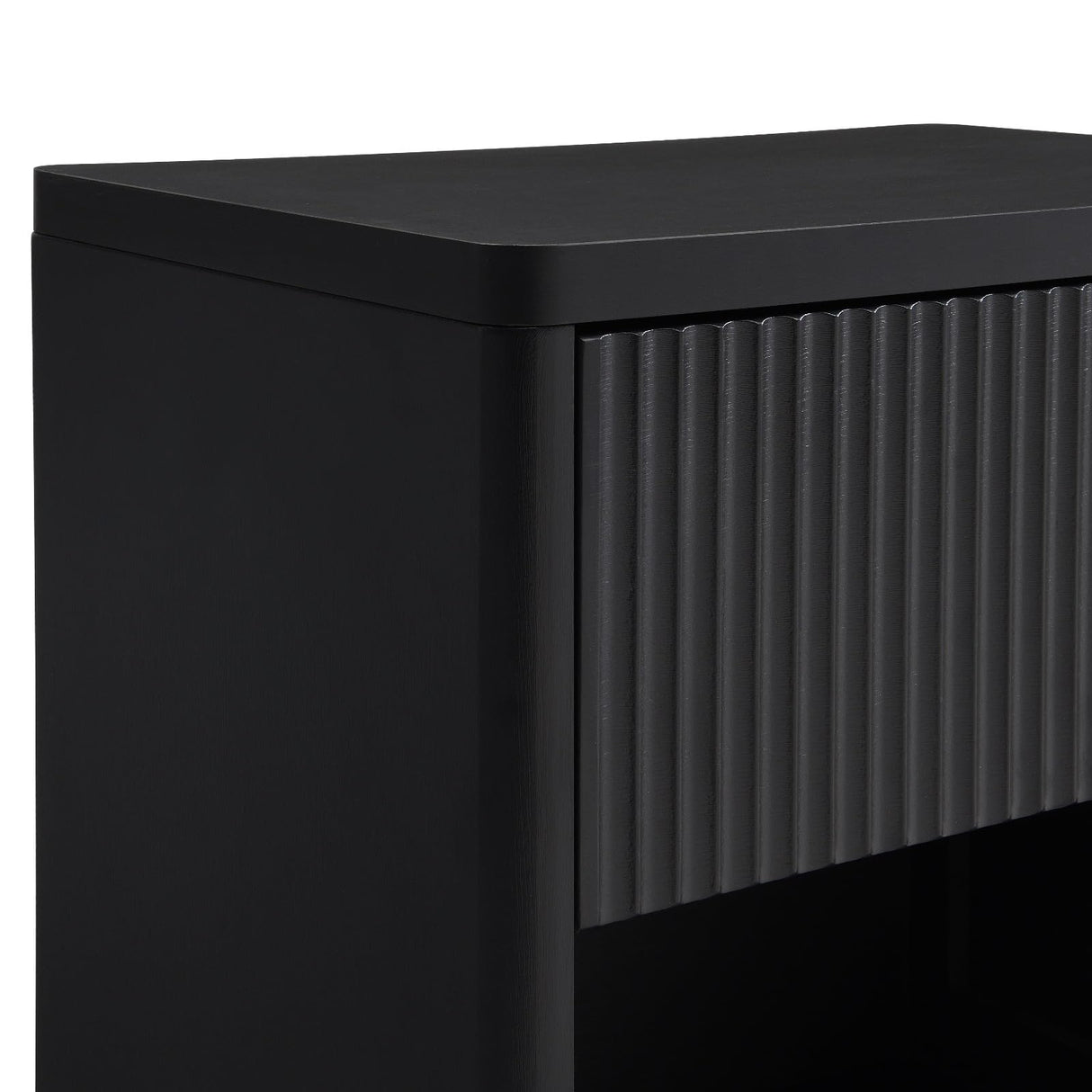 22.8" W Black Fluted Nightstand Set of 2 with 4 Drawers, Mid Century Modern Nightstand with Hidden Drawers, Large Night Stand, Accent End Table, Bedside Table with Open Shelf, Curved Profile Design XIAO WEI