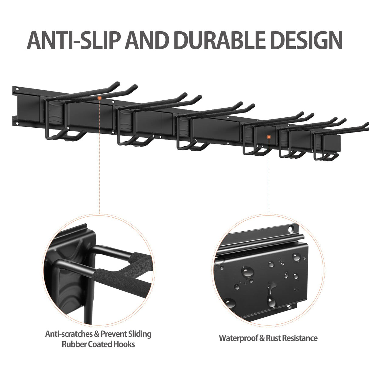 Garage Tool Storage Rack, 48 Inch Garage Organizer Wall Mounted Storage System with 6 Double Layer Hooks, Super Heavy Duty Garden Tool Hanger for Ski Gears, Chair, Rake Shovel Yard Tools Gatsowm