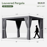 Aoxun Louvered Pergola 10' x 12' Outdoor Aluminum Pergola with Adjustable Top for Decks, Gardens and Backyards, Gray Aoxun