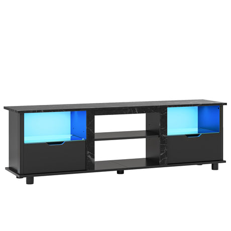 Bestier 70" Gaming Entertainment Center with Drawers, LED TV Stand for 75 Inch TV, TV Entertainment Stand for Living Room with Storage and Glass Shelves (Black Marble) Bestier