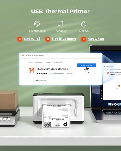 MUNBYN Shipping Label Printer RealWriter 941, 4x6 Label Printer for Shipping Packages, USB Thermal Printer for Home Shipping Small Business, Compatible with macOS, Windows (USB Only)