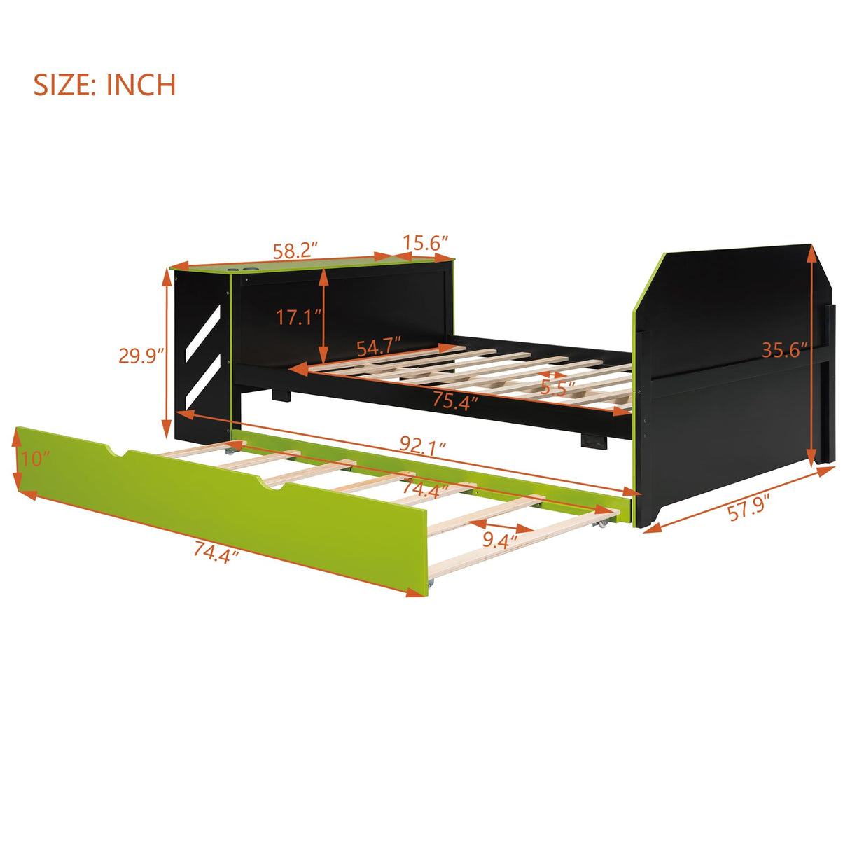 Harper & Bright Designs Full Size Gaming Platform Bed with Desk and Trundle, Wooden Daybed Frame with USB (Green) Harper & Bright Designs