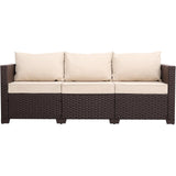Oasishine Patio Furniture 3-seat Sofa Wicker Outdoor Furniture Outdoor Couch Deep Seat Hight Backrest Non-Slip Cushions, Khaki Oasishine