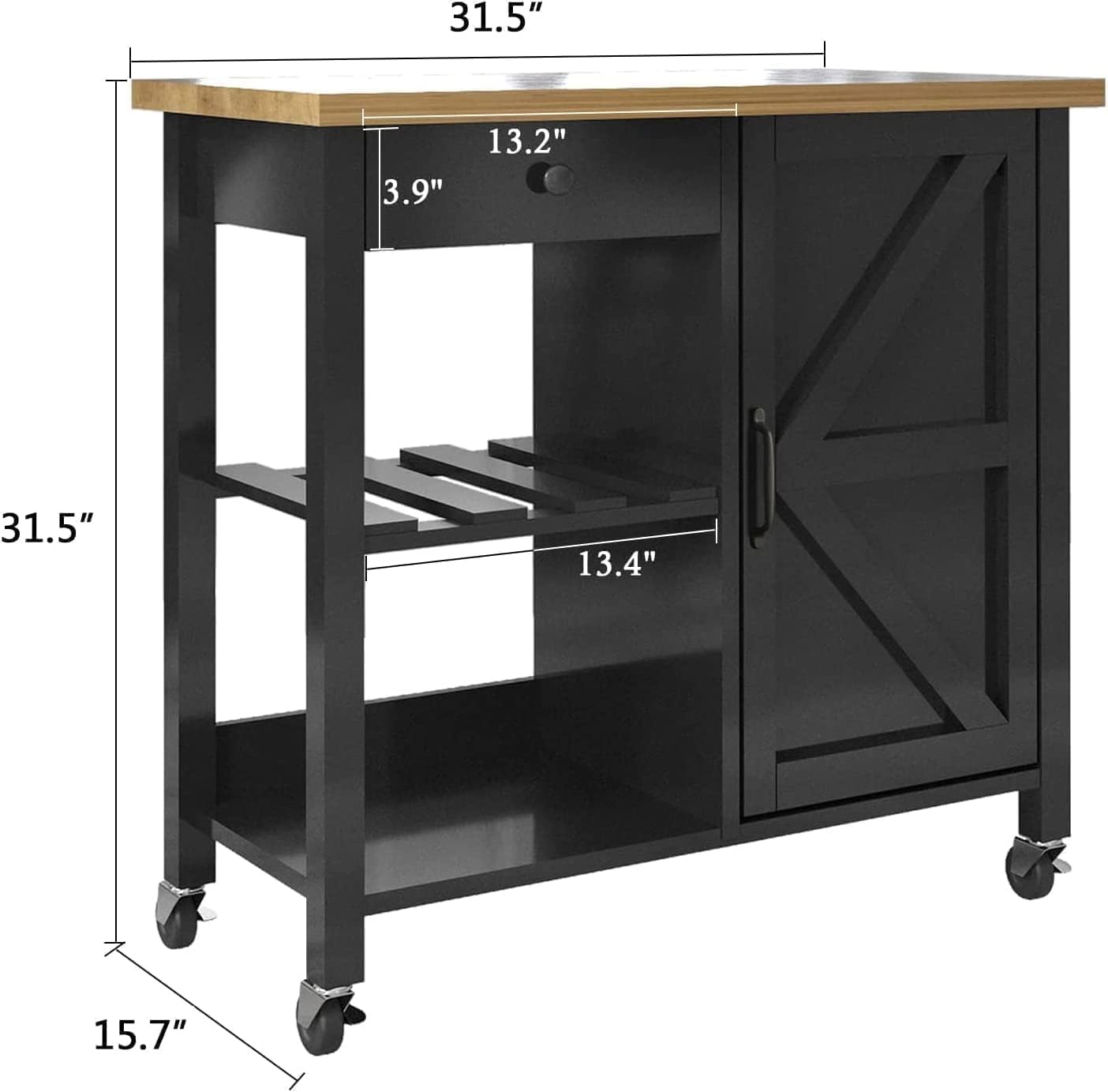 4 EVER WINNER Coffee Bar, Farmhouse Coffee Bar Cart on Wheels with Storage Cabinet and Adjustable Shelves, Wood Corner Coffee Bar Station for Kitchen Dining Room, Living Room, Black