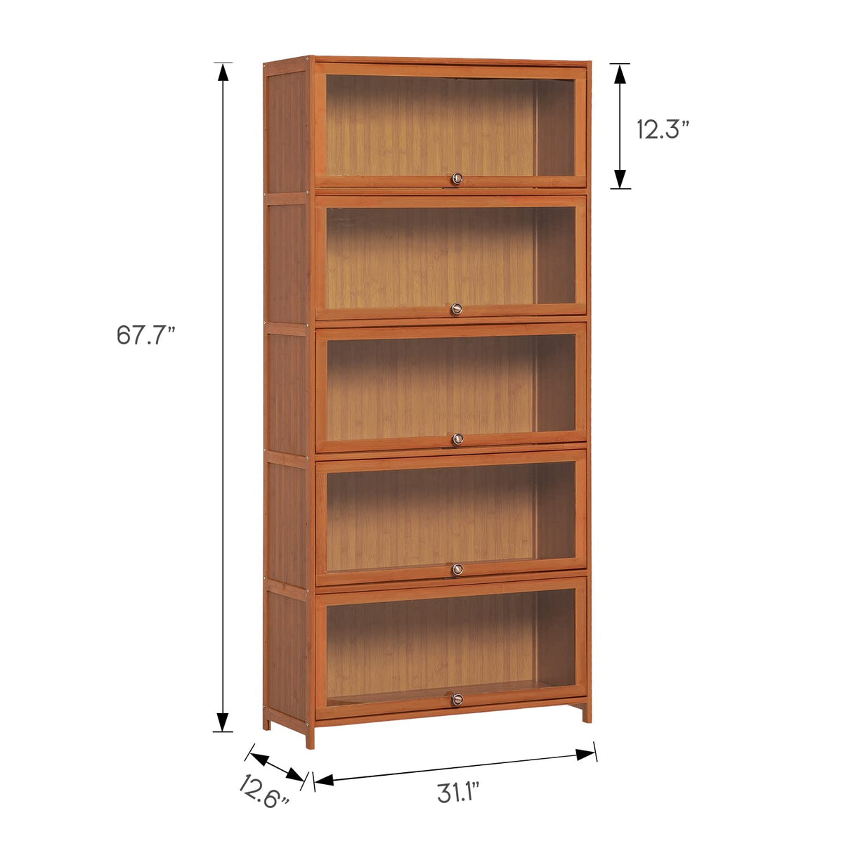 MoNiBloom Bamboo Bookcase with Acrylic Doors 5 Tier Free Standing Book Shelf Storage Organizer for Living Room Office Bedroom, Brown MoNiBloom