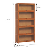 MoNiBloom Bamboo Bookcase with Acrylic Doors 5 Tier Free Standing Book Shelf Storage Organizer for Living Room Office Bedroom, Brown MoNiBloom